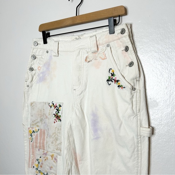 WE THE FREE Free People Love Alive Boyfriend Jeans Patchwork Dye Carpenter Pants - Picture 5 of 13